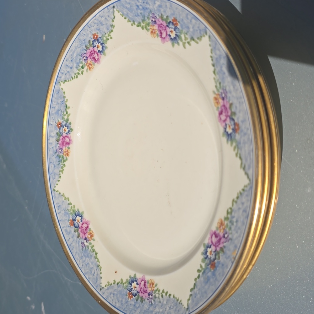 Baveria Evelyn Handmalerel Germany China Plates Set Gold Floral Border 7.5" - Picture 4 of 6